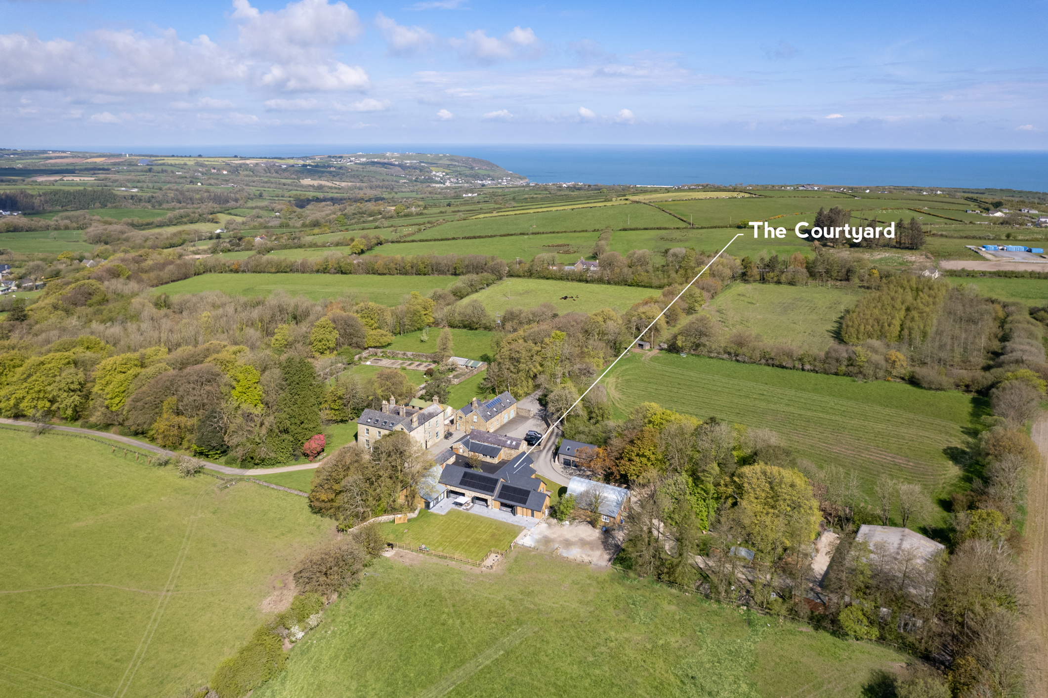 Aerial view of Glaneirw Estate in the countryside near Cardigan